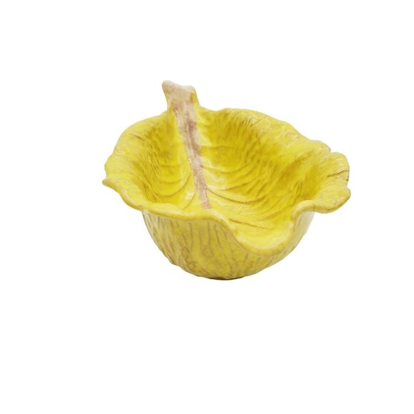 VTG‎ Secla Yellow Cabbage Ceramic Serving Bowl 7" x 5" x 2" Portugal Majolica - Picture 2 of 7